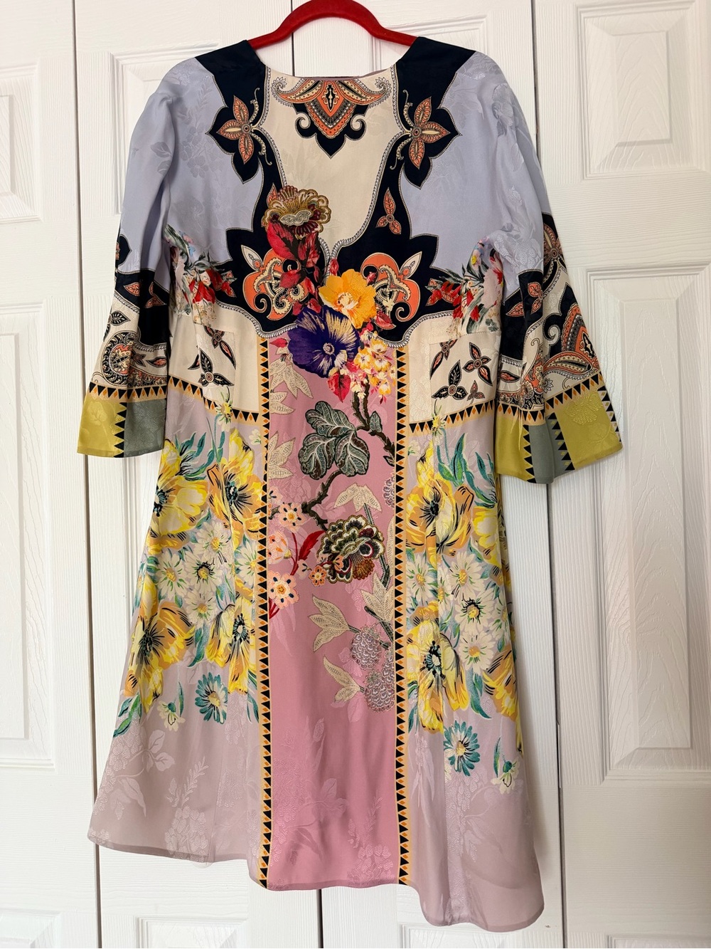 ETRO Silk Blend Midi Dress with Boho Floral Print Made in Italy Size 12 - Picture 3 of 12